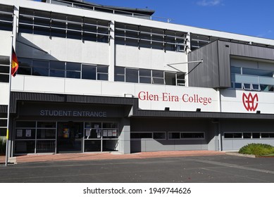 Caulfield East, Victoria, Australia - April 5 2021: The Renovated Student Entrance To Glen Eira College, A Public Secondary School In Metropolitan Melbourne, During The Easter Monday Holiday 2021