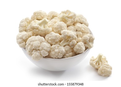 Cauliflower In Bowl On White Isolated