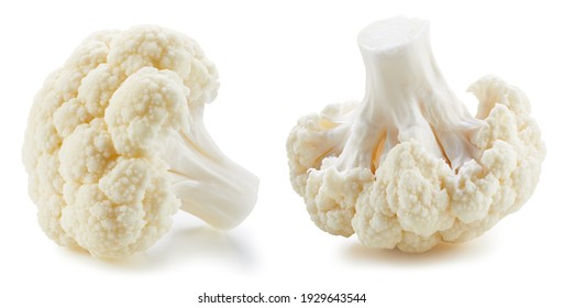 Cauliflower. Camino de recorte de coliflor. Cauliflor orgánica fresca aislada en blanco. Profundidad total del campo