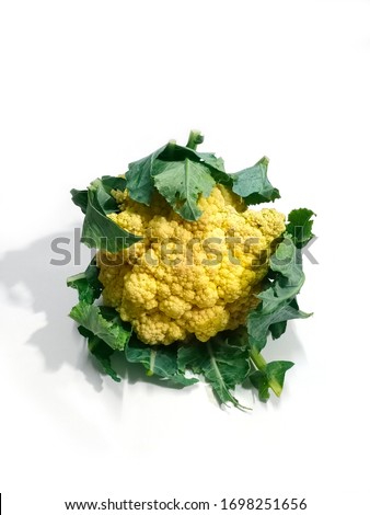 Cauliflower isolated on white, Cauliflower is a cruciferous vegetable that is naturally high in fiber and B-vitamins. It provides antioxidants and phytonutrients that can protect against cancer