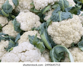 Cauliflower in the market, close-up. Fresh cauliflower