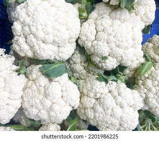 Cauliflowers For Sale On A Market Stall, Healthy Vegan Food,