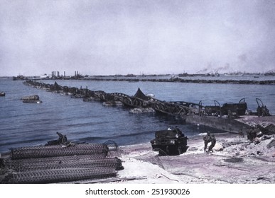 Causeway Of An The Artificial Harbor On Omaha Beach After D-Day Invasion Of Normandy.