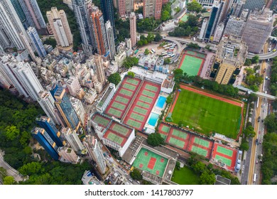 Causeway Bay, Hong Kong 01 June 2019: Aerial View Of Victoria Park