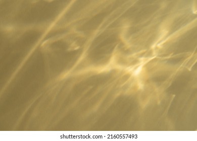 Caustic Effect Light Refraction On Yellow Wall Overlay Photo Mockup, Blurred Sun Rays Refracting Through Glass Prism With Shadow. Abstract Natural Light Refraction Silhouette On Water Surface Mock Up.