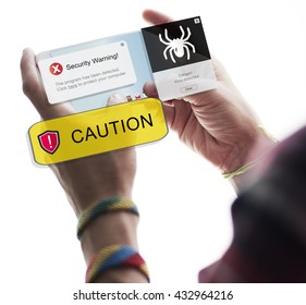 Caution Browsing Data Connection Digital Device Concept