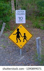 Caution Children Crossing Sign On Rural Road In Australia 