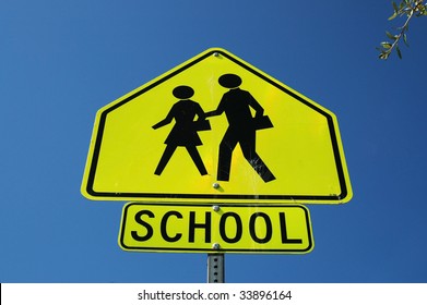 School Warning Sign Sky Background Stock Photo 308074286 