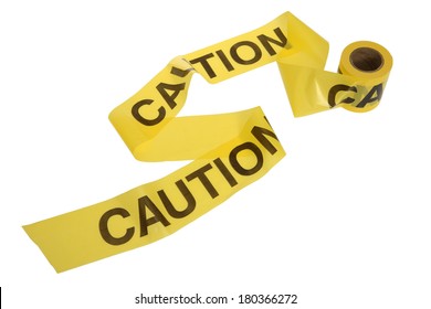 Caution Tape Unrolling On White Background