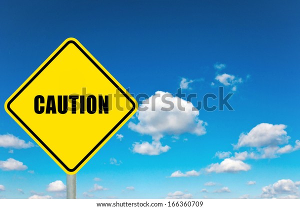 Caution Yellow Road Sign Clouds Sky Stock Photo (Edit Now) 166360709