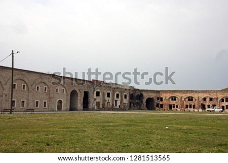 The Cavalier, a massive brick-walled two-storey building, part of the Fortress of Brod, a fortress in Slavonski Brod, Croatia. Fortress was constructed in the 18th century