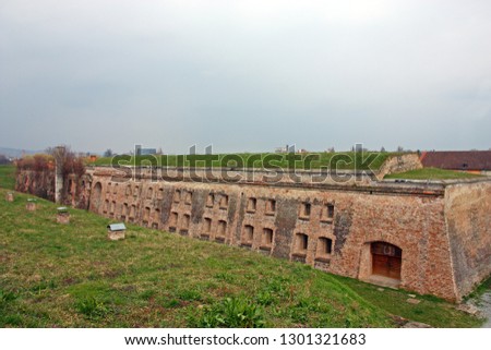 The Cavalier, a massive brick-walled two-storey building, part of the Fortress of Brod, a fortress in Slavonski Brod, Croatia. Fortress was constructed in the 18th century