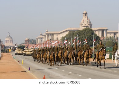 Cavalry Parading Down The Raj Path In Preparation For Republic Day Parade, New Delhi, India