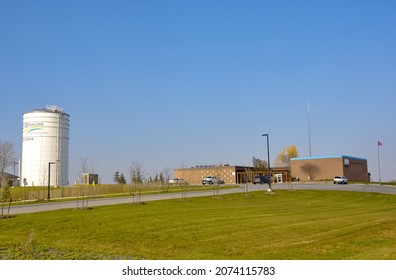 Cavan Monaghan, Ontario, Canada - November 9, 2021: Cavan Monaghan Municipal Office building in the horizon.