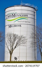 Cavan Monaghan, Ontario, Canada - November 9, 2021: Cavan Monaghan and Milbrook signs in the water tower.