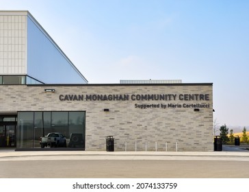 Cavan Monaghan, Ontario, Canada - November 9, 2021: Sign of Cavan Monaghan Community Centre in front of the building.