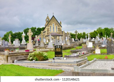 CAVAN, REPUBLIC OF IRELAND - June 20, 2018: The Irish Catholic Killygarry church and graveyard is the interment site for parishoners from the local township of Cavan.