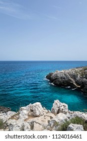 Cave of Acquaviva. Baia Acquaviva in Marina di Marittim. Azure Adriatic Sea, Puglia (Apulia), Salento, Italy