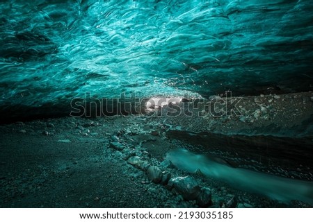 Cave with blu ice inside icelandic glacier