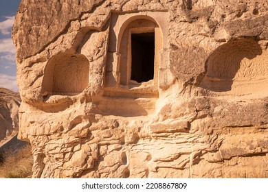 A Cave Church Carved From A Huge Rock Like Monolith In Meskendir Valley Near Goreme, Cappadocia, Anatolia, Turkey