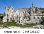 Cave Church of the Nativity of John the Baptist on a sunny May day. Assumption Divnogorsky monastery. Voronezh region, Russia