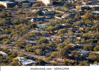 Cave Creek, Arizona / USA - December 12 2019: Houses Of Cave Creek As Seen Through A Telephoto Lens From Black Mountain