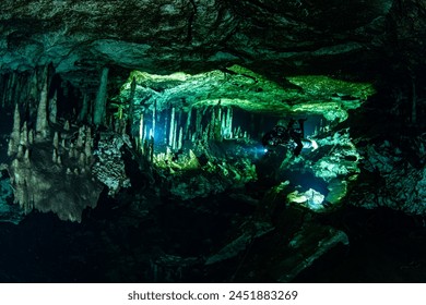 Cave diver inside a cave 