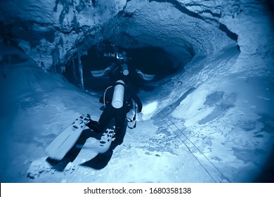 Cave Diving, Diver Underwater, Dark Cave, Cavern Landscape