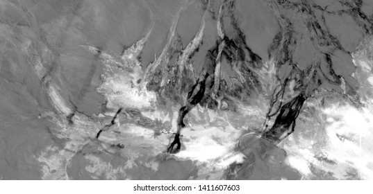 Cave Painting, Allegory, Abstract Naturalism, Black And White Photo, Abstract Photography Of Landscapes Of The Deserts Of Africa From The Air, Aerial View, Contemporary Photographic Art, 