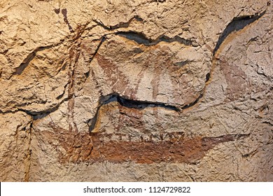 Cave Paintings(Parietal Art) : Vikings Ship, The Prehistoric Art On Cave Walls And Ceilings Of Viking Cave, Phi Phi Island, Phang Nga Province Thailand.