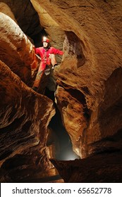 Cave Passage With Caver