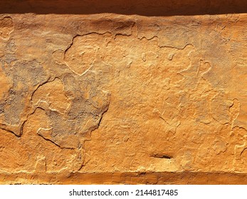 A Cave Wall Ancient Caveman Carving Canyon Cliffs Mud Hut Closeup Corrosion Clay Structure