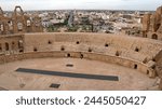 Cavea, or stadium style seating, in the Roman amphitheatre in El Jem, Tunisia