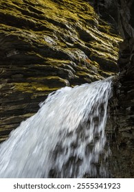 Cavern Cascade is the third waterfall in Watkins Glen as one walks upstream along the Gorge Trail. It is also the tallest waterfall along Glen Creek.