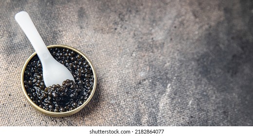 Caviar Black Sturgeon Fish Beluga, Stellate Sturgeon Fresh Healthy Meal Food Snack On The Table Copy Space Food Background 