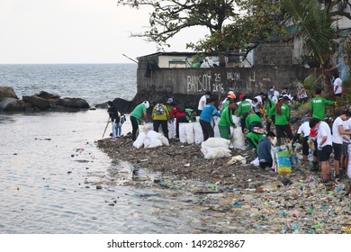 Cavite, City / Philippines - August 17, 2019: An Environment-conscious Community Worked Together To Clean Up And Gather Piled Up Trash Along The Coastal Area.