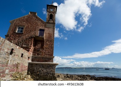 Cawsand beach and clock tower cornwall england uk
