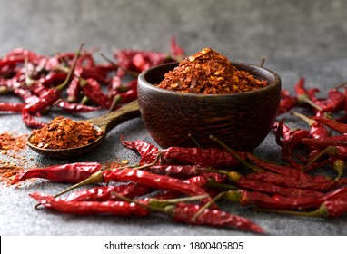 Cayenne pepper (Ground chili) and dried chili on a black background,copy space. - Powered by Shutterstock
