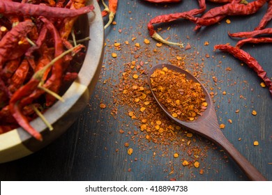Cayenne pepper on the wooden floor