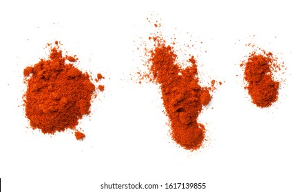 Cayenne Pepper Powder Isolated On White Background. Slight Shadow. Top View, Flat Lay