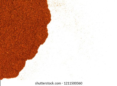 Cayenne Pepper Spice Isolated On A White Background Cutout. Pile Of Red Paprika Powder.