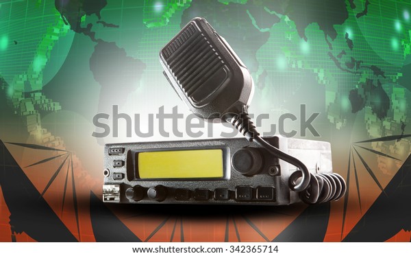 cb radio\
transceiver station and loud speaker holding on air use for ham\
connection and amateur radio gear\
theme