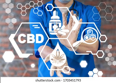 CBD Medicine Use Cannabis Drugs Concept. Medical Science Laboratory Marijuana Oil.