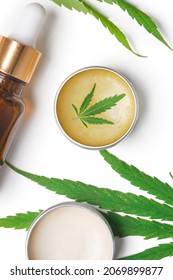 CBD Muscle Balm For Reliefing Tired, Aching Muscles And Joint Pain. Oil Hemp Balm On White.	