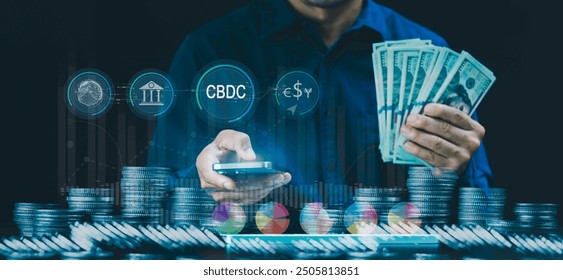CBDC Central Bank Digital Currency Concept, Financial technology exchange, money and digital asset, transaction in different currency,global business online banking technology, mobile banking - Powered by Shutterstock - Get 15% off with code: PIKWIZARD15