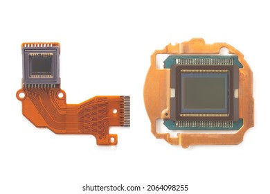 CCD(Charge Coupled Device ) And CMOS(Complementary Metal Oxide Semiconductor) Isolated On White Background, Digital Camera Sensor.