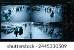 CCTV AI Facial Recognition Camera Authentificating People on Street. Security Camera Surveillance Footage Identity Scanning. Crowds of People Walking Safely on Big City Streets. Big Data AI Analytics