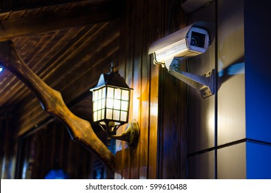 Cctv Camera At Night Security Monitoring