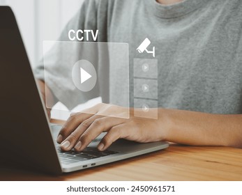 CCTV camera on the application window Users who monitor security from outside the home through modern CCTV cameras For the safety of living in a virtual window