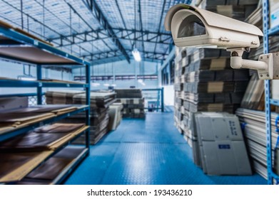 CCTV Camera Operating Inside Warehouse Or Factory